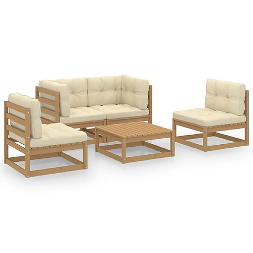 Maison Chic Ensemble de 5 Tables et chaises d'extérieur avec coussins,Salon de jardin bois de pin massif -GKD849055