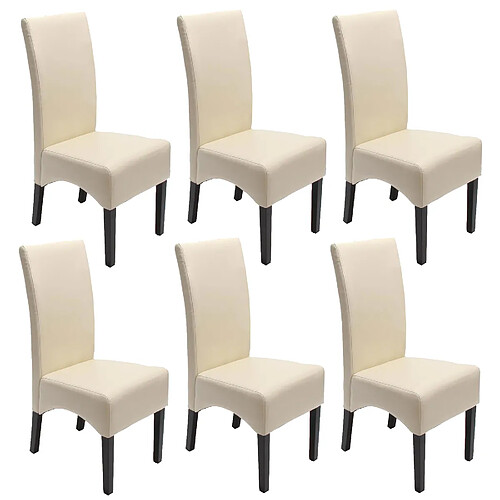 Mendler Lot de 6 chaises Latina, salle à manger, cuir reconstitué ~ couleur crème, pieds foncés