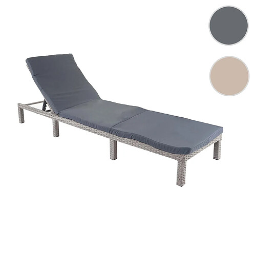 Mendler Chaise longue HWC-A51, en polyrotin, transat de jardin ~ Basic gris, matelas gris foncé