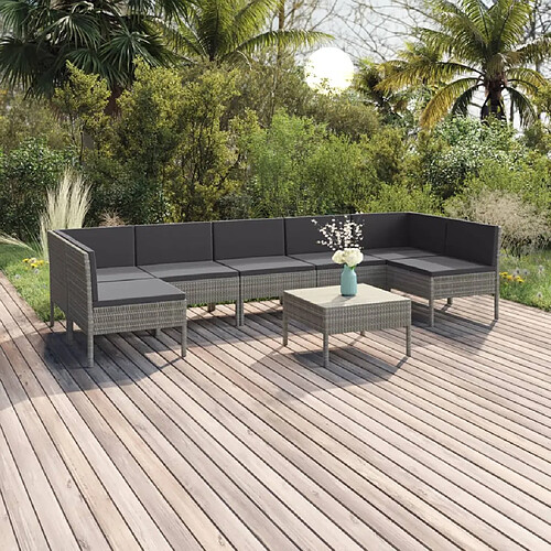 vidaXL Salon de jardin 8 pcs avec coussins résine tressée gris