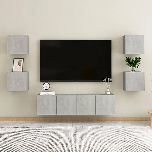 Maison Chic Ensemble de meubles TV 6 pcs | Banc TV Moderne pour salon | Meuble de Rangement - Gris béton Aggloméré -MN57521