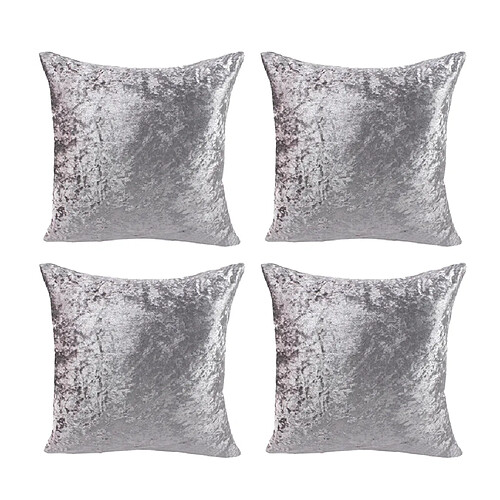 4 Pièces Carré Court En Peluche Velours Jeter Housse De Coussin Pour Canapé Gris Argent