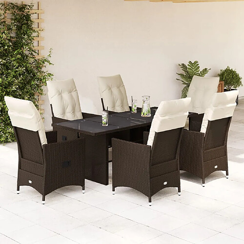 vidaXL Ensemble à manger de jardin et coussins 7 pcs marron rotin