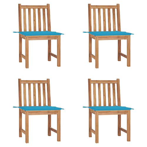 vidaXL Chaises de jardin lot de 4 avec coussins Bois de teck massif