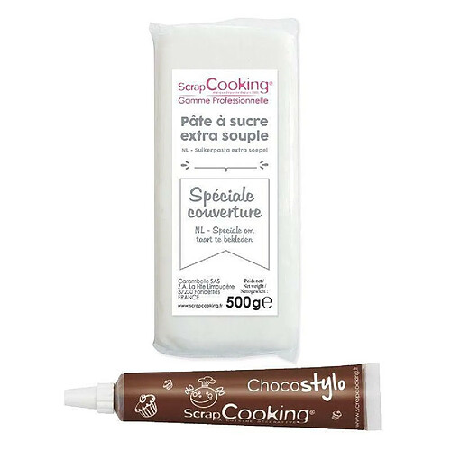 Scrapcooking Pâte à sucre de couverture blanche 500 g + 1 Stylo chocolat