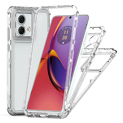 Htdmobiles Coque pour Motorola Moto G84 5G - housse etui silicone gel fine 360 integrale (avant et arriere) + film ecran - TRANSPARENT