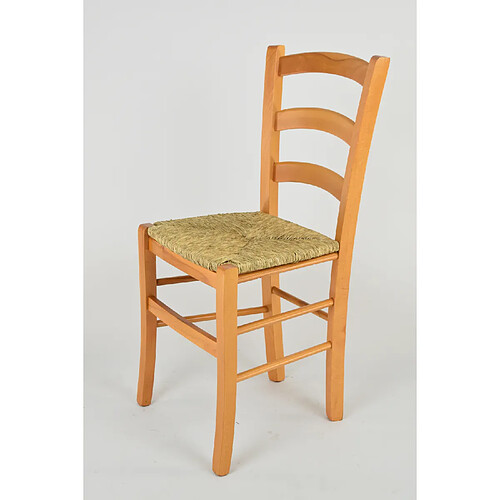 Tommychairs - Set 2 chaises Venice pour la Cuisine, Bar et Salle à Manger, Solide Structure en Bois Coleur Miel et Assise en Paille