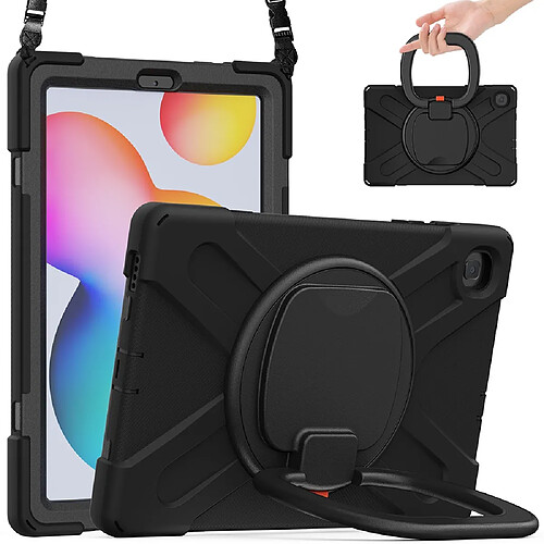 Coque en TPU avec béquille pivotante à 360° et bandoulière noir pour votre Samsung Galaxy Tab S6 Lite 10.4 P61/P615 2020