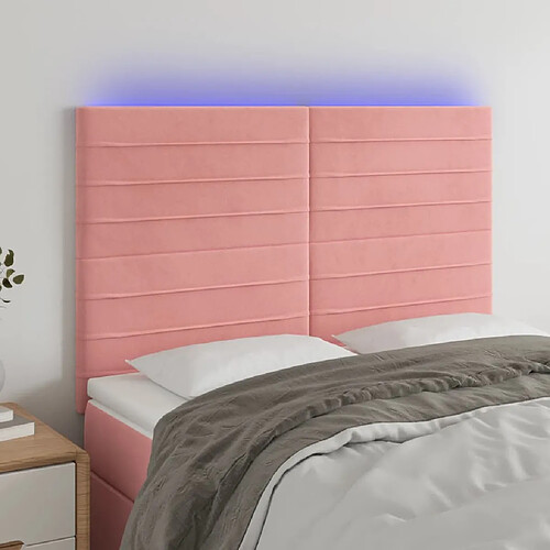 vidaXL Tête de lit à LED Rose 144x5x118/128 cm Velours