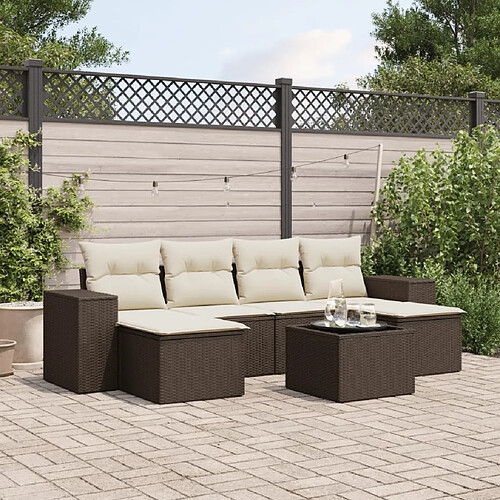 vidaXL Salon de jardin avec coussins 7 pcs marron résine tressée