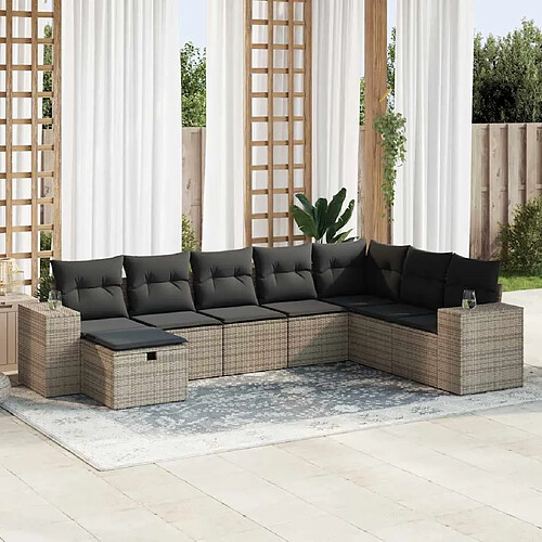 vidaXL Salon de jardin 8 pcs avec coussins gris résine tressée