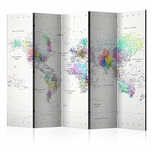 Artgeist Paravent - Room divider – White-colorful world map [225x172]