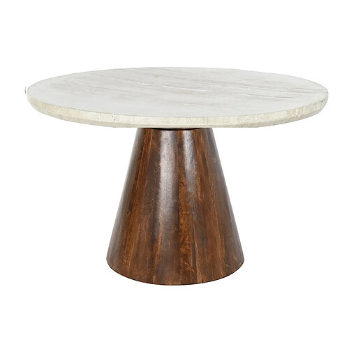 Pegane Table à manger ronde en bois de manguier marron et marbre blanc - diamètre 120 x Hauteur 76 cm