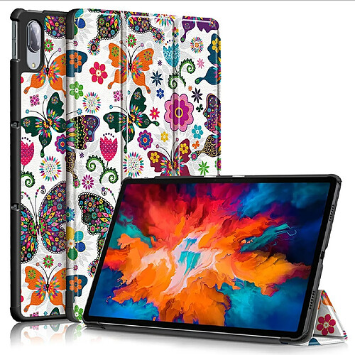 Etui en PU Impression de motifs Veille/Veille avec support tri-pliure papillon et fleur pour votre Lenovo Tab P11 Pro J716/TB-J706F