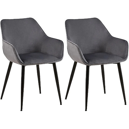 Decoshop26 Lot de 2 chaises de salle à manger bureau salle d'attente en tissu velours gris foncé et métal noir 10_0001582