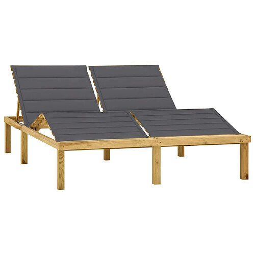 Helloshop26 Transat chaise longue bain de soleil lit de jardin terrasse meuble d'extérieur double avec coussins anthracite pin imprégné 02_0012732