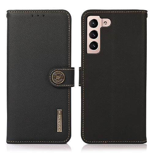 Etui en cuir véritable avec fonction de blocage RFID anti-vol, fermeture magnétique noir pour votre Samsung Galaxy S22