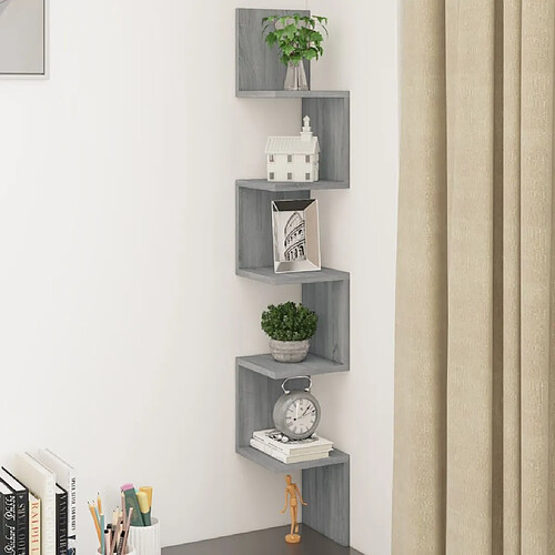 vidaXL Étagère angle murale Sonoma gris 20x20x127,5 cm Bois ingénierie