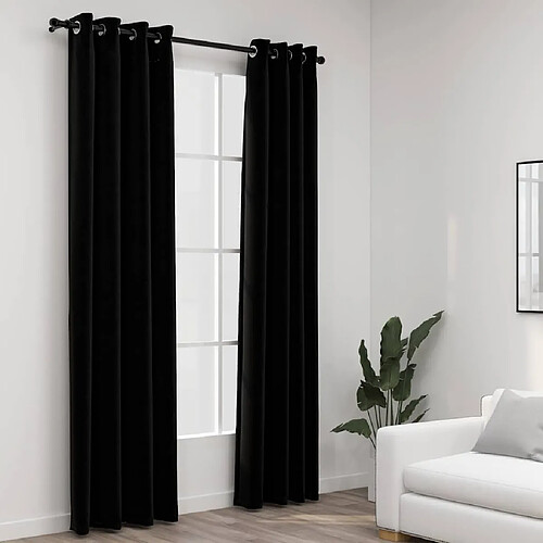 vidaXL Rideaux occultants Aspect lin avec œillets 2 pcs Noir 140x225cm