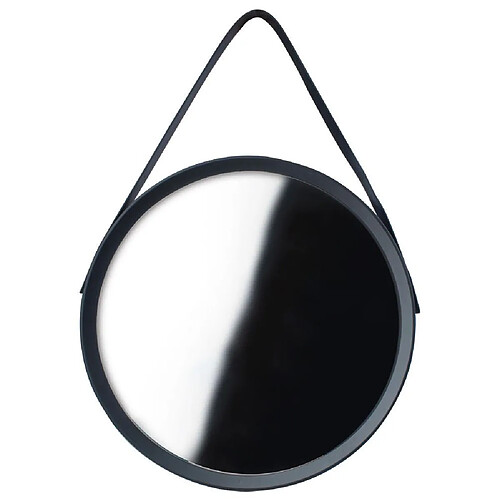 Miroir mural rond sur sangle à accrocher dans un cadre noir, noir 52 cm