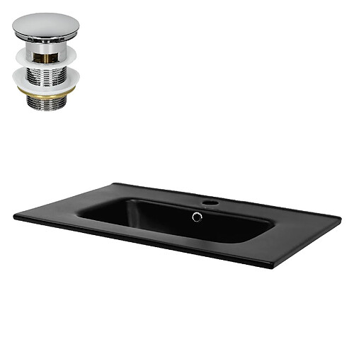 lavabo incl. vidage avec trop-plein 71x47x18 cm noir en céramique ML-Design