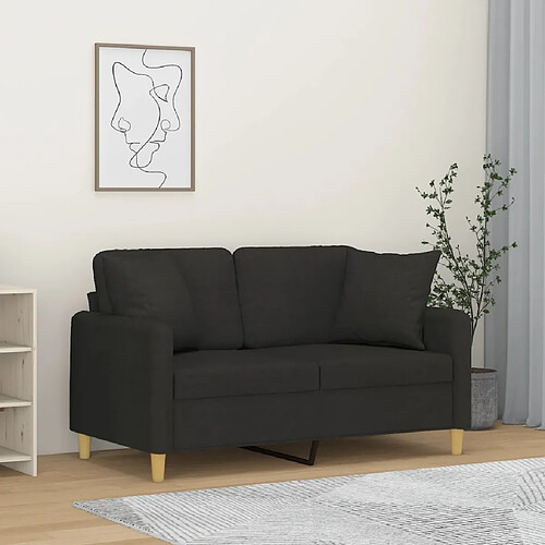 vidaXL Canapé 2 places avec oreillers décoratifs noir 120 cm tissu