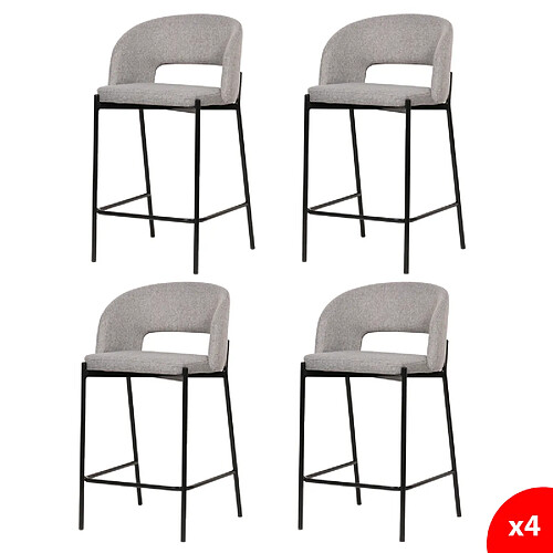 Secury-T Lot de 4 chaises de bar, tabourets tissus gris - pieds en métal noir - KRISTEN