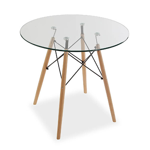 Versa Table à manger pour Cuisine ou Salle à manger Priya 80x80x73cm,Verre et bois, Marron et transparent