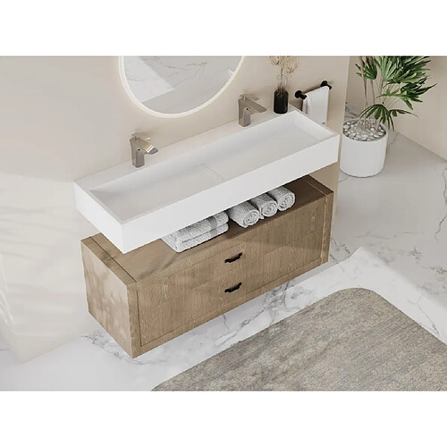 Vente-Unique Plan vasque suspendu en solid surface - Blanc - L120 x l40 x H15 cm - YAMDROK