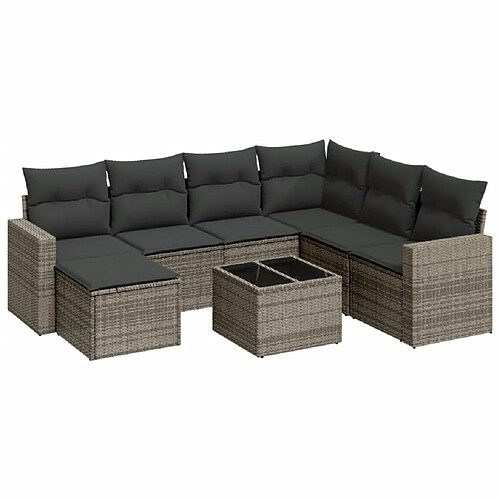 Maison Chic Salon de jardin 8 pcs avec coussins | Ensemble de Table et chaises | Mobilier d'Extérieur gris résine tressée -GKD33668