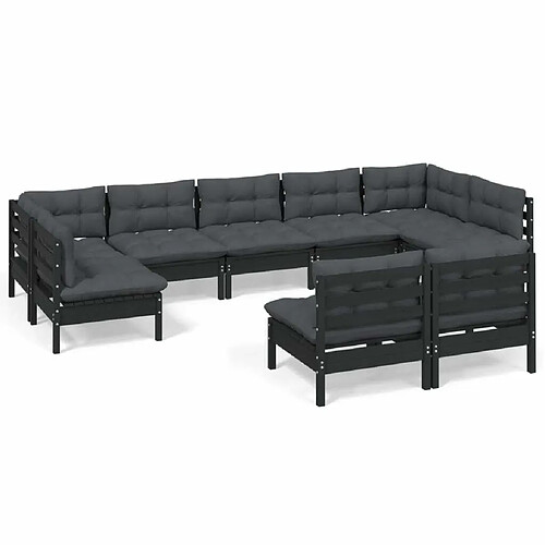 Maison Chic Salon de jardin 9 pcs + coussins - Mobilier/Meubles de jardin - Table et chaises d'extérieur Noir Bois de pin solide -MN91864