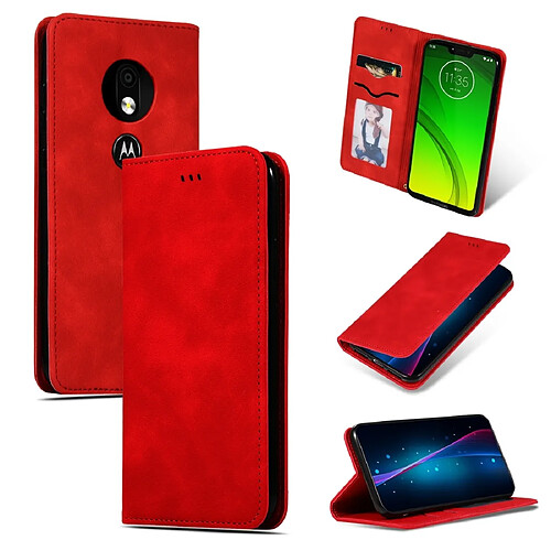 Wewoo Housse Coque Etui en cuir avec rabat horizontal magnétique Business Skin Feel pour Moto G7 Power version européenne rouge