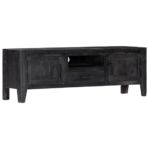 Helloshop26 Meuble télé buffet tv télévision design pratique noir 118 cm bois de manguier massif 2502203