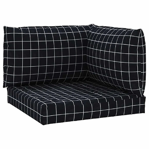 Maison Chic Lot de 3 Coussins Confort,Coussins de palette motif à carreaux noir tissu Oxford -GKD11186