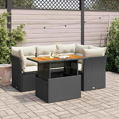 vidaXL Salon de jardin 5 pcs avec coussins noir résine tressée