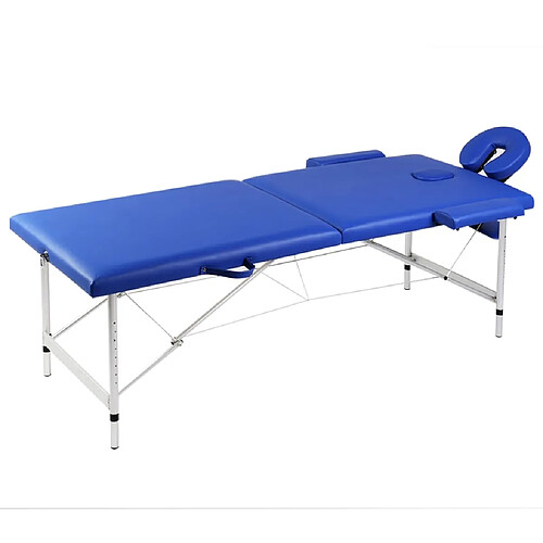 vidaXL Table de massage pliable Bleu 2 zones avec cadre en aluminium