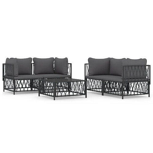 Maison Chic Salon de jardin 5 pcs avec coussins - Table et chaises d'extérieur - Mobilier/Meubles de jardin Moderne anthracite acier -MN27240