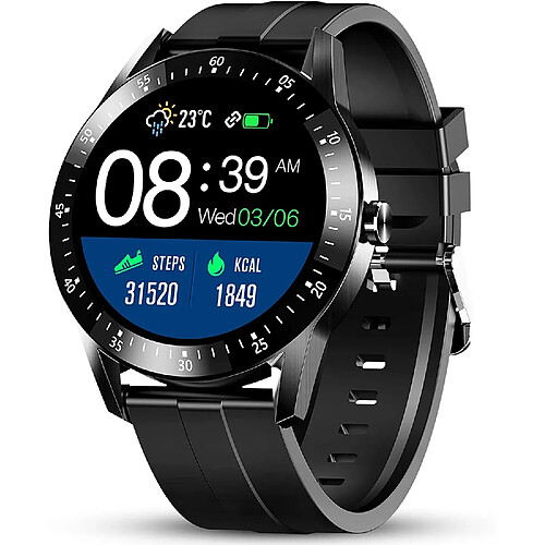 Chrono Montre Connectée Homme Smartwatch Sport Cardiofréquencemètre Montre Intelligent Etanche Bracelet Connecté Tensiomètre Podomètre Fitness Tracker pour Android iOS Cadeau(noir)