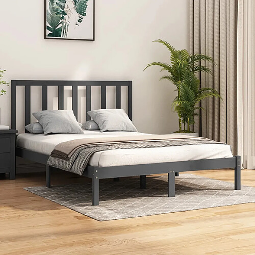 vidaXL Cadre de lit sans matelas gris bois massif de pin 135x190 cm