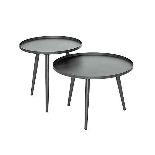 Lot de 2 tables basses gigognes rondes en aluminium grises Antiparos - Jardiline