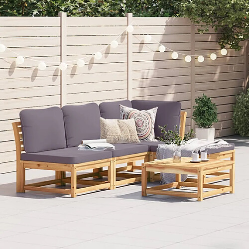 vidaXL Salon de jardin avec coussins 5 pcs Bois d'acacia solide