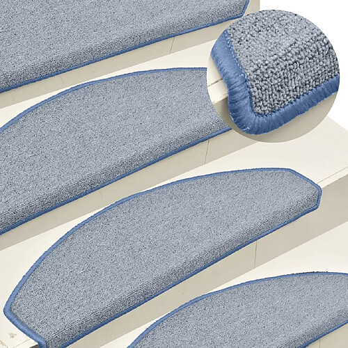 vidaXL Tapis de marches d'escalier 15 pcs Gris clair et bleu 65x24x4cm