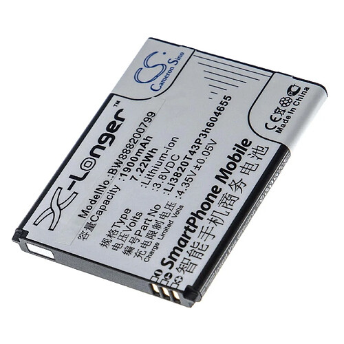 vhbw batterie remplace ZTE Li3820T43P3h604655 pour smartphone (1900mAh, 3.8V, Li-Ion)