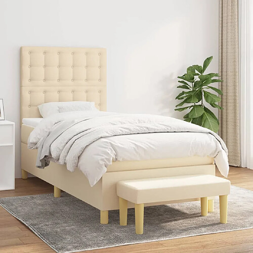 vidaXL Sommier à lattes de lit avec matelas Crème 80x200 cm Tissu