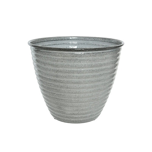 JARDIéco Cache-pot rond en acier émaillé gris Amy - Ø 37 x 30 cm - Jardideco