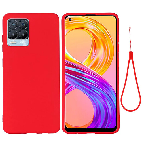 Coque en silicone Liquide de couleur unie avec sangle souple rouge pour votre Realme 8/8 Pro