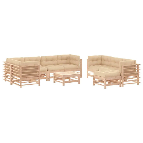 Maison Chic Salon de jardin 10 pcs + coussins - Mobilier/Meubles de jardin - Table et chaises d'extérieur bois massif -MN22875