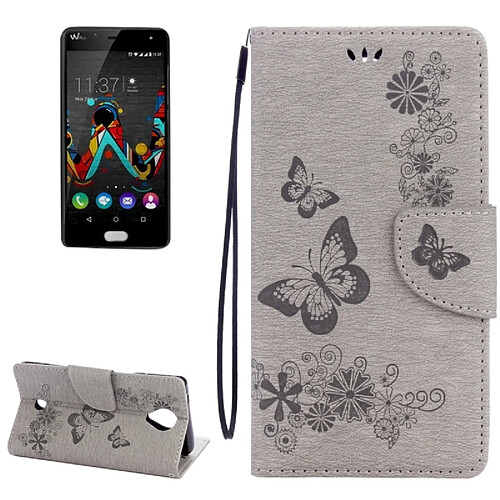 Wewoo Coque gris Wiko U Feel Butterflies Gaufrage étui en cuir flip horizontal avec support & Slots de cartes Portefeuille & Longe