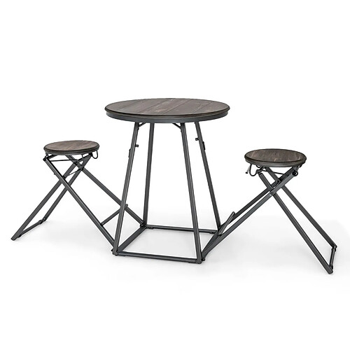 Helloshop26 Table haute cuisine avec tabouret table bar industrielle pliable mange debout 2 personnes compact pour cuisine salle à manger salon bistro gris 20_0005135