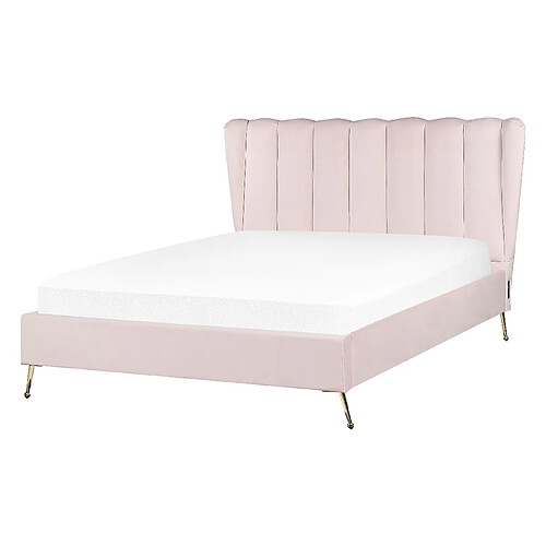 Beliani Lit double en velours avec port USB 140 x 200 cm rose MIRIBEL